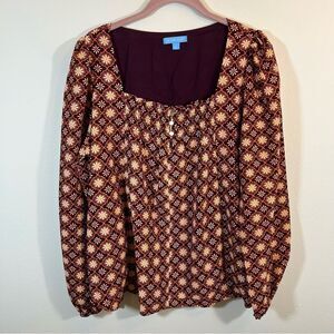 ✨ Draper James Long Sleeve Square Neck Top Purple Orange Large NWT